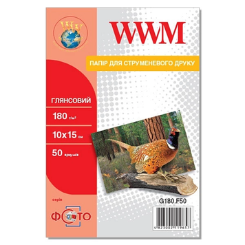 Фотопапір WWM глянцевий 180г/м кв, 10x15, 50л G180.F50 фото