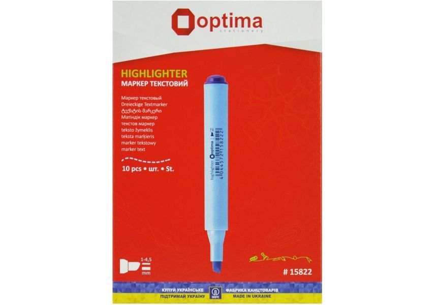 Маркер текстовиділювач трикутний OPTIMA 2-4 мм, синій O15822 фото