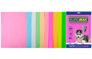 Набір кольорового паперу PASTEL+NEON, 10 кол., 20 арк., А4, 80 г/м&sup2; BM.2721720-99 фото