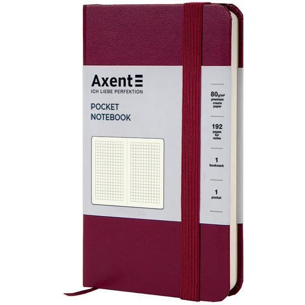 Книга записна Axent Partner 8301-46-A, 90x150 мм, 96 аркушів, клітинка, тверда обкладинка, винна 8301-46-A фото