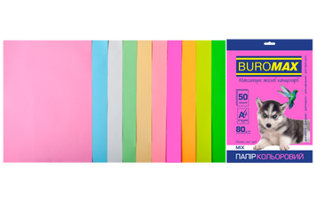 Набір кольорового паперу PASTEL+NEON, 10 кол., 50 арк., А4, 80 г/м&sup2; BM.2721750-99 фото