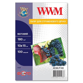 Фотопапір WWM, матовий 180g/m2, 100х150 мм, 100л&nbsp; M180.F100 фото