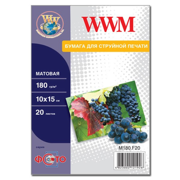 Фотопапір WWM, матовий 180g/m2, 100х150 мм, 20л M180.F20 фото