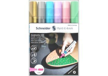 Набір акрилових маркерів для декорат. та художніх робіт SCHNEIDER Paint-it 320 4 мм, 6 кольорів S120296 фото